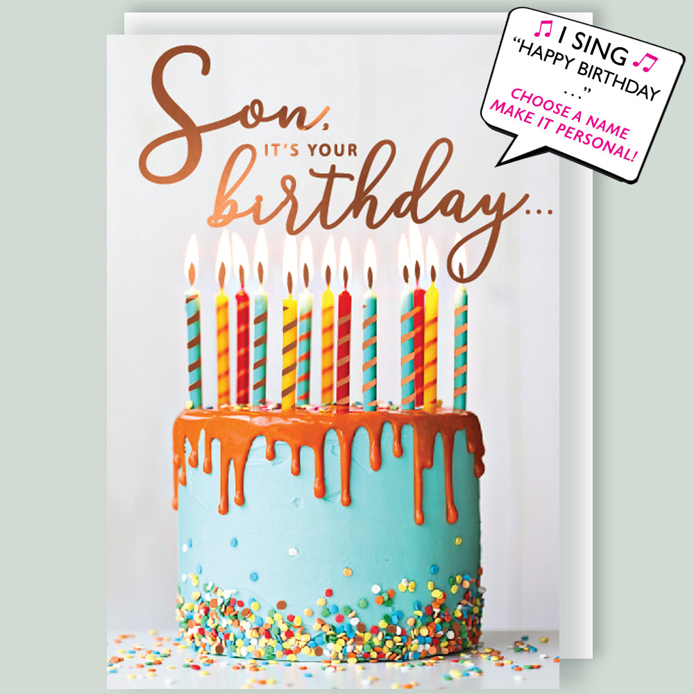 Choose Name - It's Your Birthday Son Musical Birthday Card Singing "Happy Birthday Dear Son"