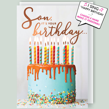 Choose Name - It's Your Birthday Son Musical Birthday Card Singing "Happy Birthday Dear Son"