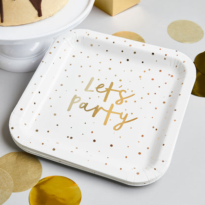 Hootyballoo 8 Pack Gold 'Lets Party' Paper Plates Party Tableware Partyware
