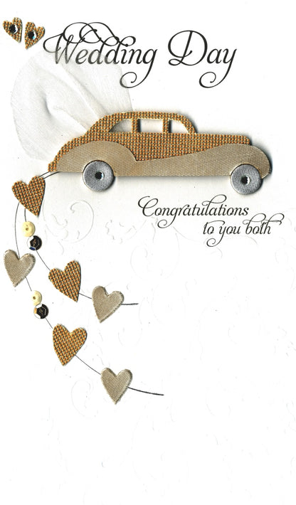 Wedding Day Congratulations Luxury Champagne Greeting Card Hand-Finished Cards With Gold Wedding Car Simple Words