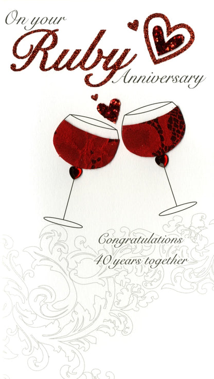 On Your Ruby 40th Anniversary Luxury Champagne Greeting Card Hand-Finished Cards