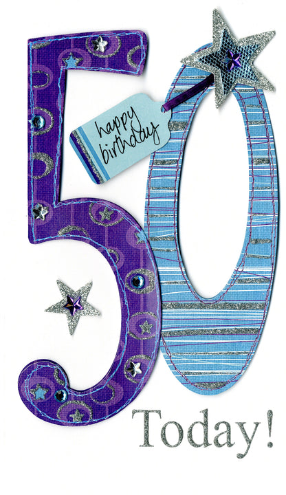 Gorgeous 50th Age 50 Birthday Greeting Card Hand-Finished Champagne Range Cards