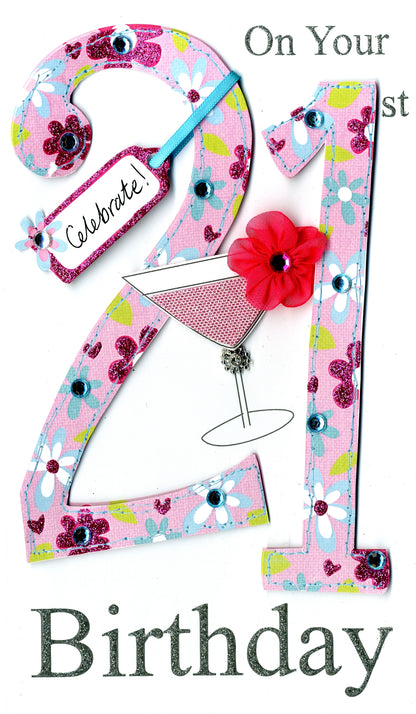 Gorgeous 21st Age 21 Birthday Greeting Card Hand-Finished Champagne Range Cards