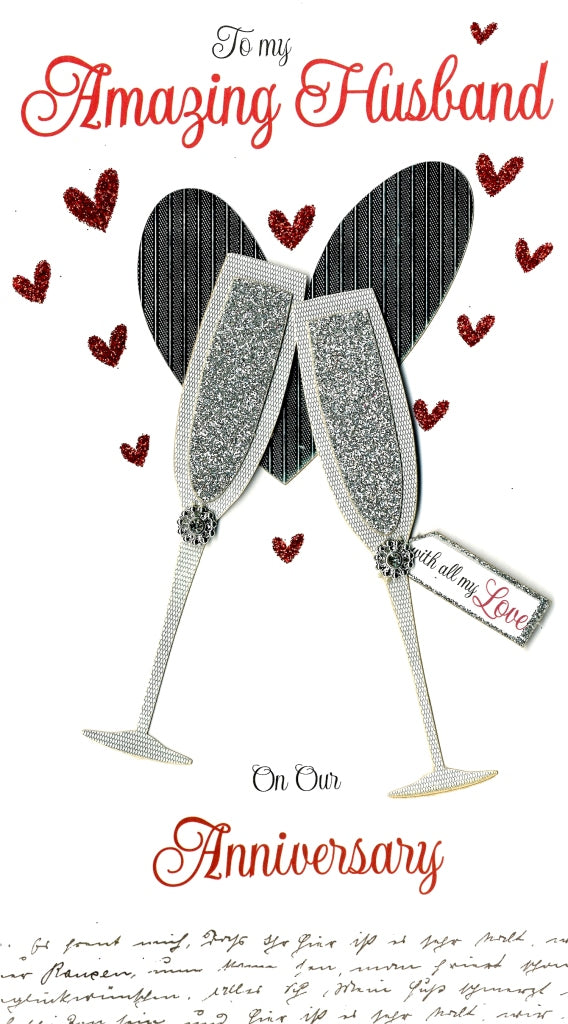 Amazing Husband Anniversary Luxury Champagne Greeting Card Hand-Finished Cards