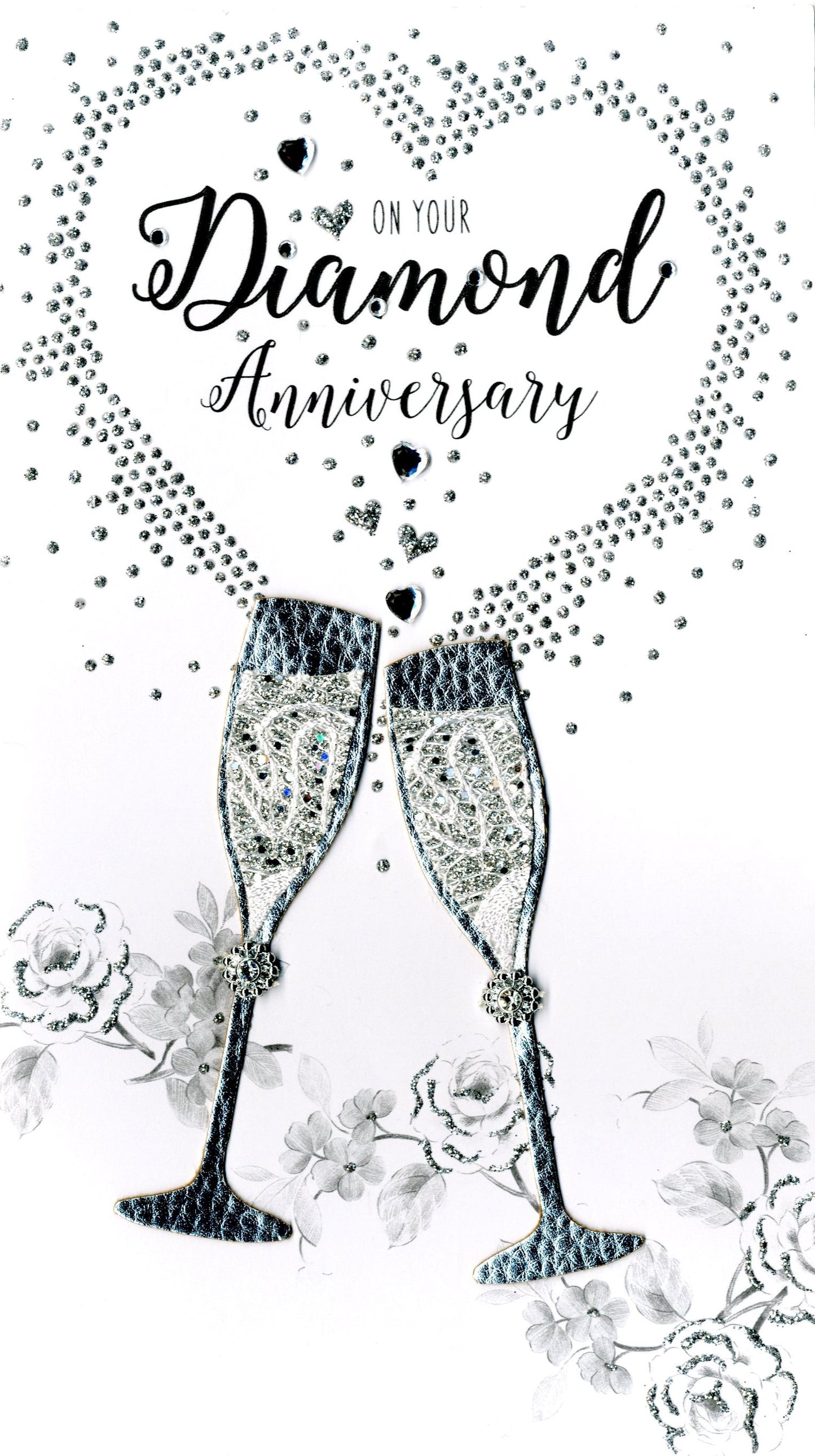 Diamond 60th Anniversary Greeting Card Hand-Finished Champagne Range Cards