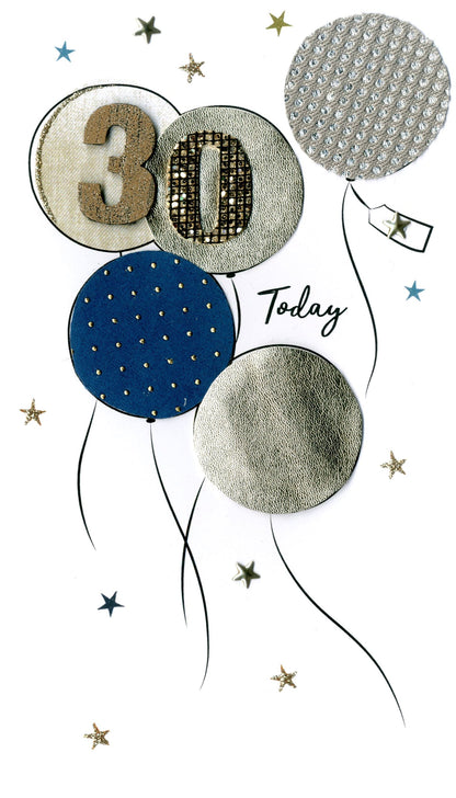 30 Today Male 30th Birthday Greeting Card Hand-Finished