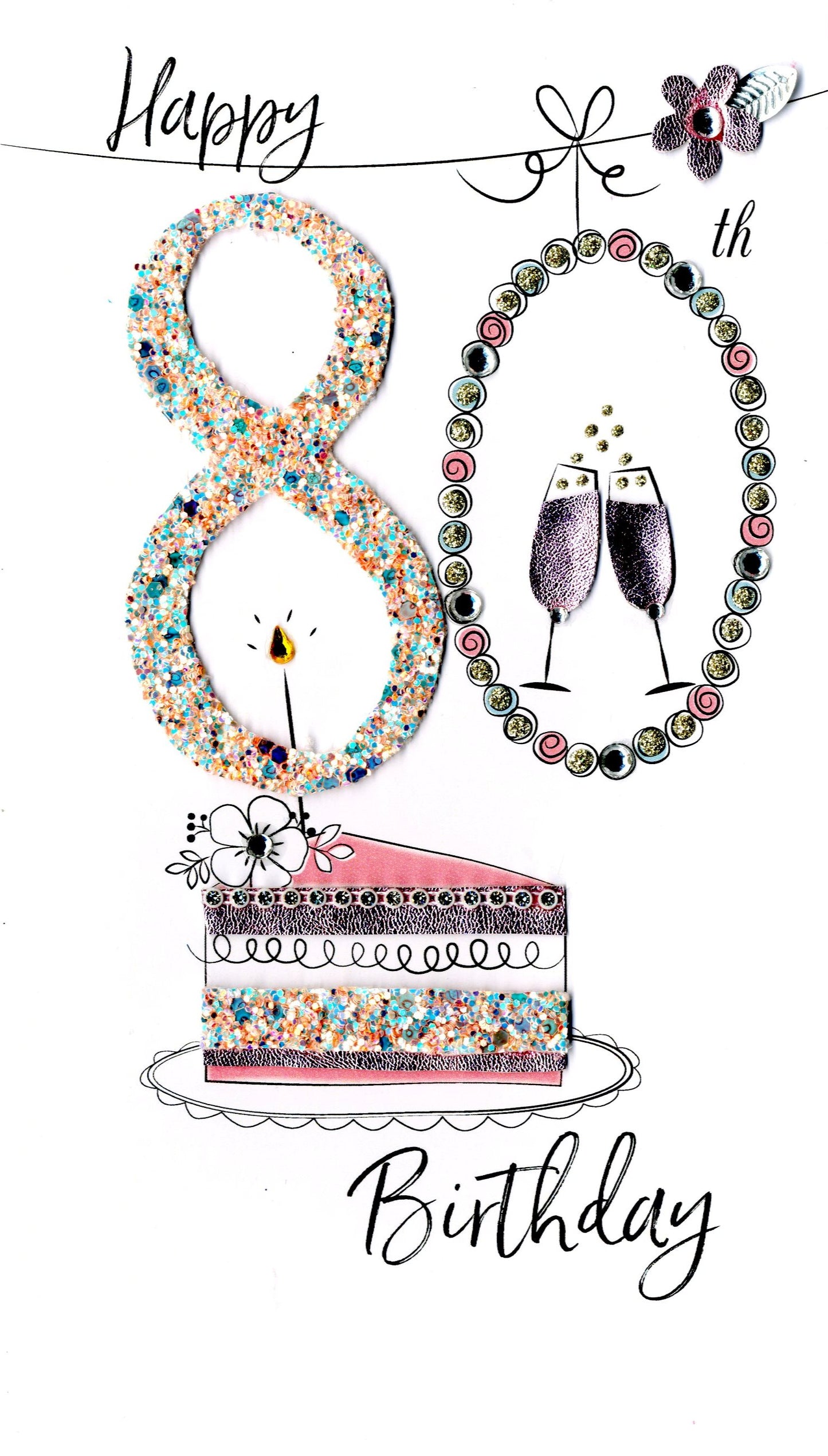 Female Happy 80th Birthday Greeting Card Hand-Finished