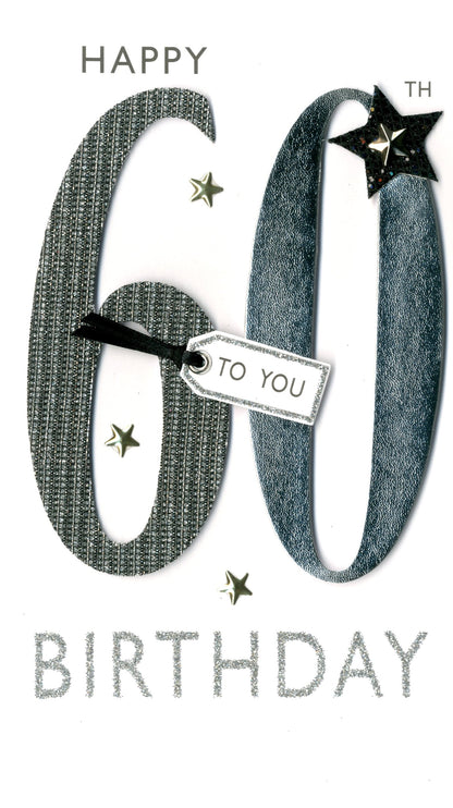 60th Birthday Greeting Card Hand-Finished