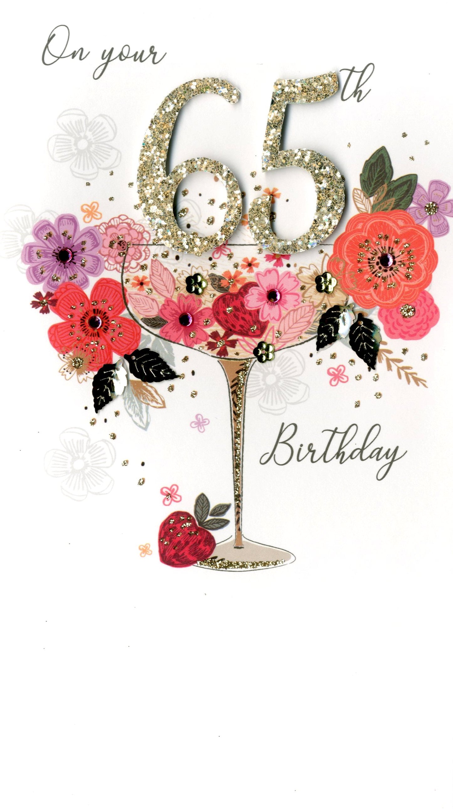 65th Birthday Greeting Card Hand-Finished Champagne Range Cards
