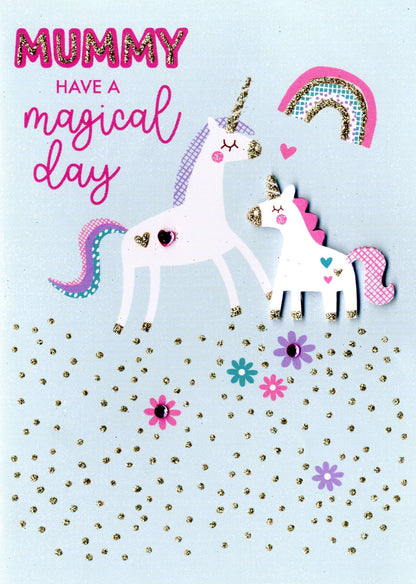 Mummy Magical Unicorn Birthday Greeting Card