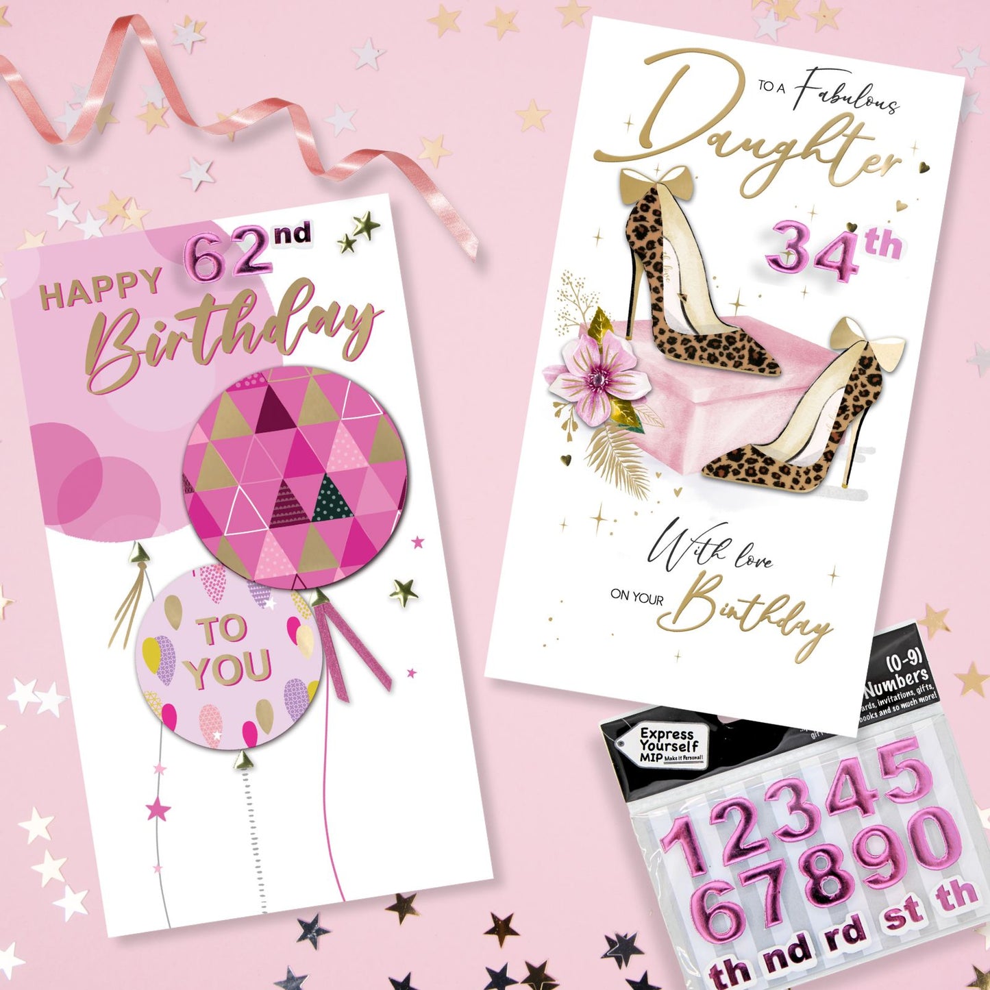 Make It Personal Stick-On Numbers 0-9 Pink Foil DIY Card Topper Embellishments