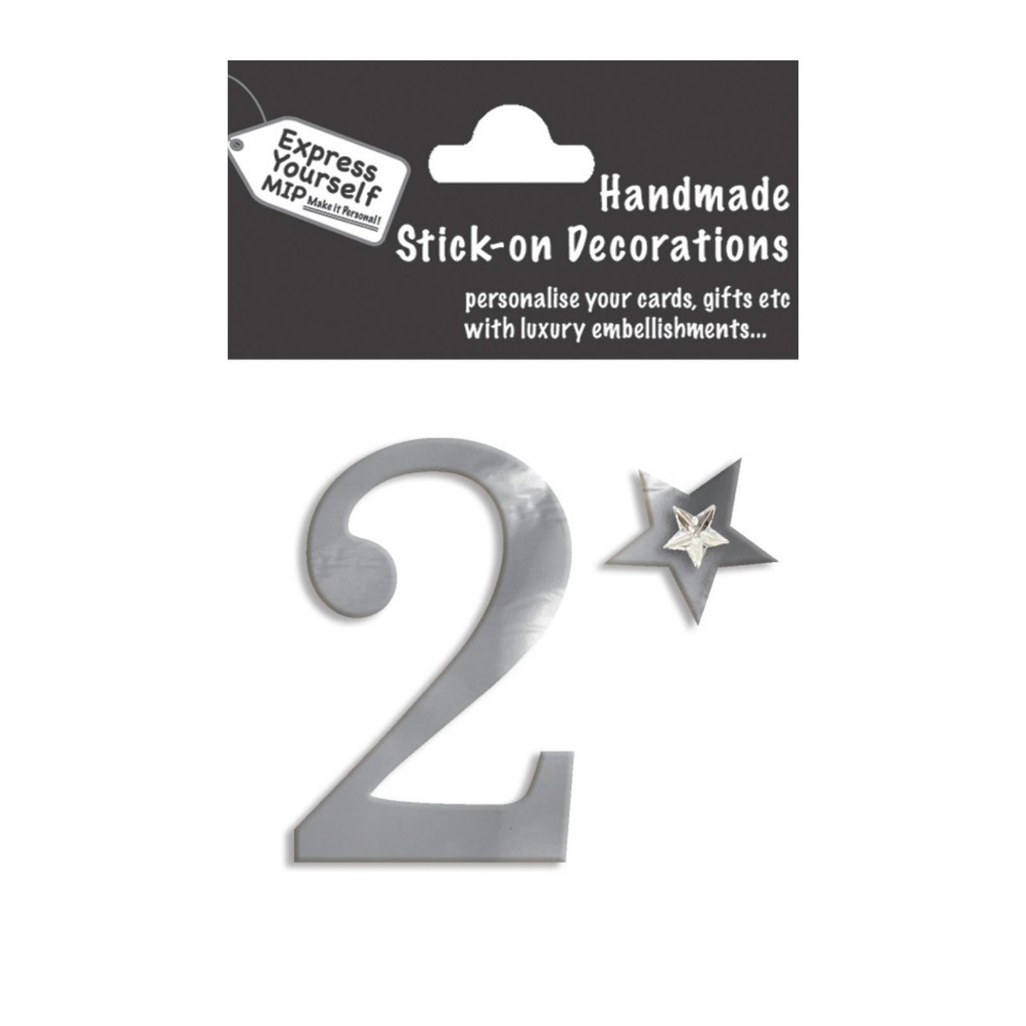 Make It Personal Stick-On Number 2 Silver Foil DIY Card Topper Embellishment