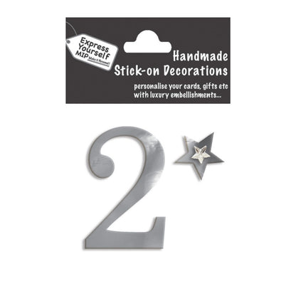 Make It Personal Stick-On Number 2 Silver Foil DIY Card Topper Embellishment