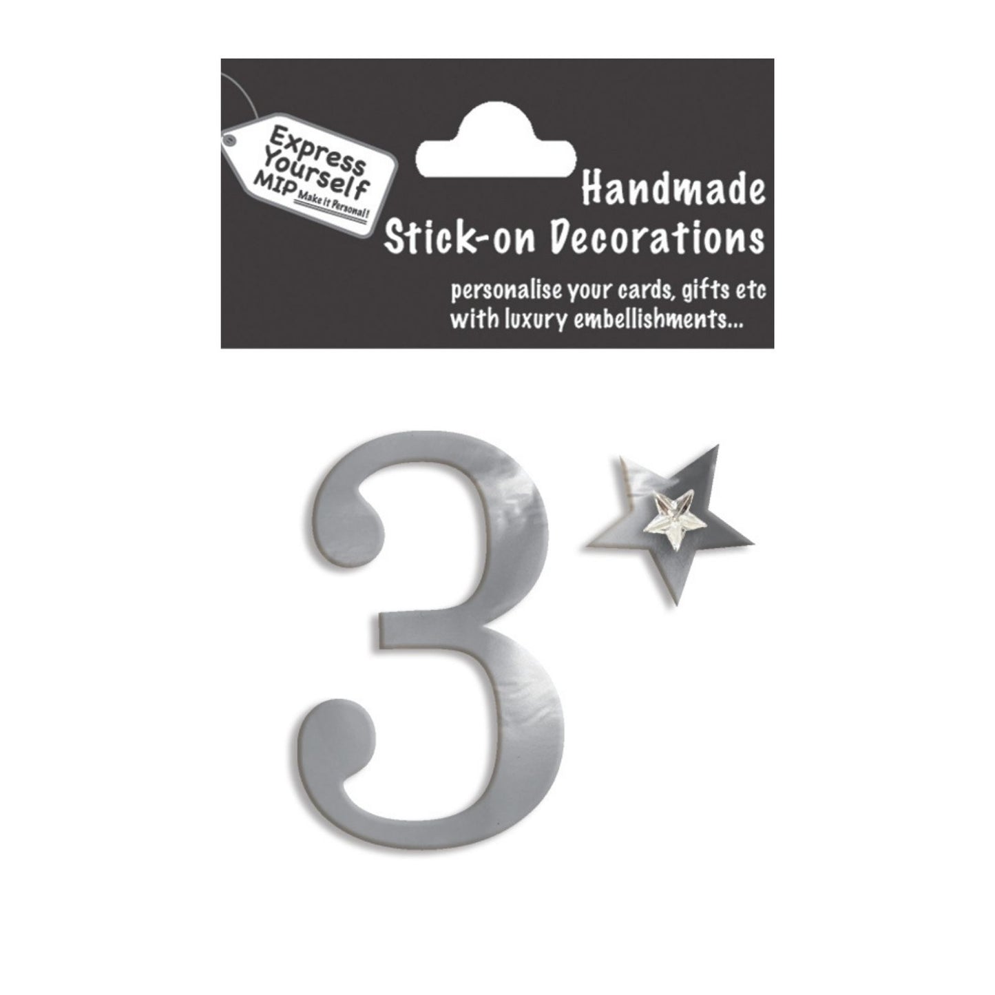 Make It Personal Stick-On Number 3 Silver Foil DIY Card Topper Embellishment