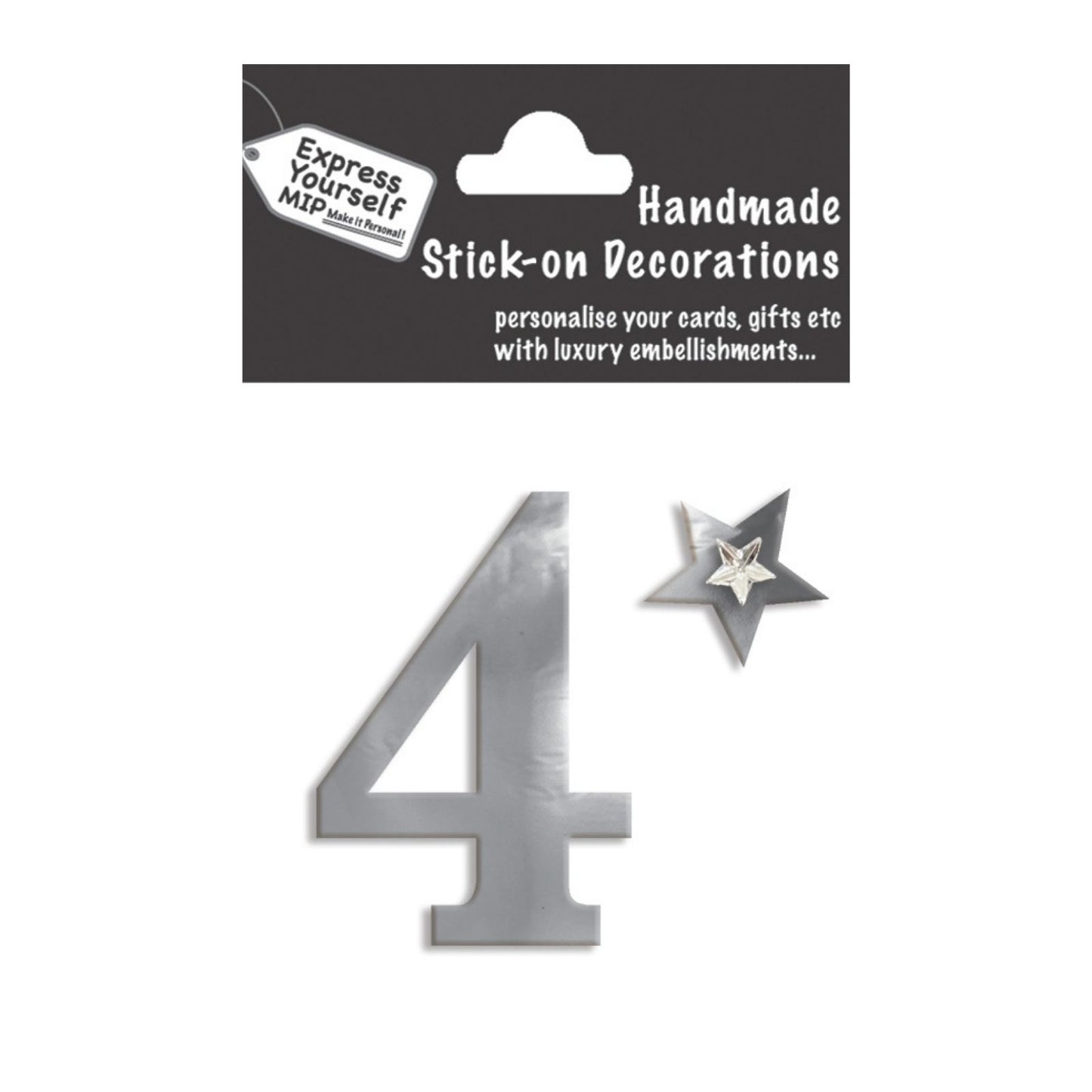 Make It Personal Stick-On Number 4 Silver Foil DIY Card Topper Embellishment