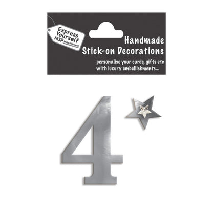 Make It Personal Stick-On Number 4 Silver Foil DIY Card Topper Embellishment