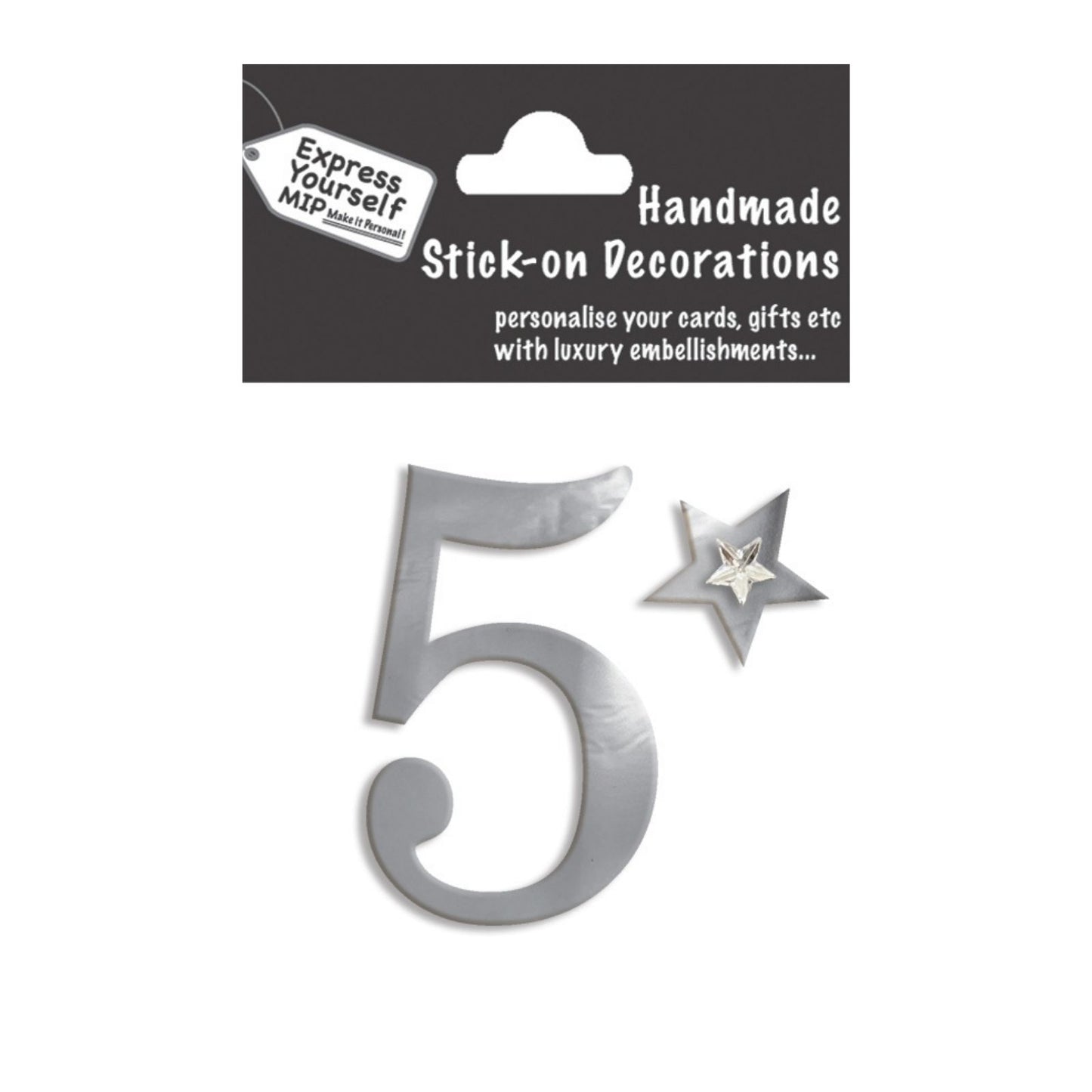 Make It Personal Stick-On Number 5 Silver Foil DIY Card Topper Embellishment