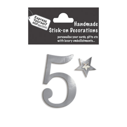 Make It Personal Stick-On Number 5 Silver Foil DIY Card Topper Embellishment