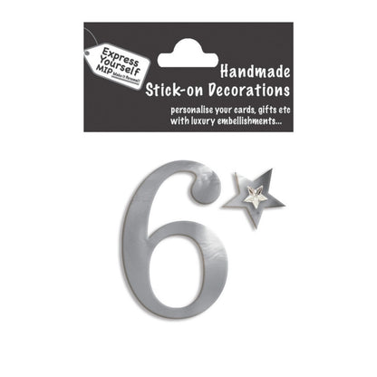 Make It Personal Stick-On Number 6 Silver Foil DIY Card Topper Embellishment