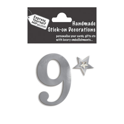 Make It Personal Stick-On Number 9 Silver Foil DIY Card Topper Embellishment