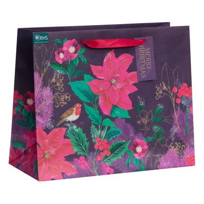 RHS Floral Large Christmas Gift Bag Festive Xmas Gift Wrap Gifting Accessory