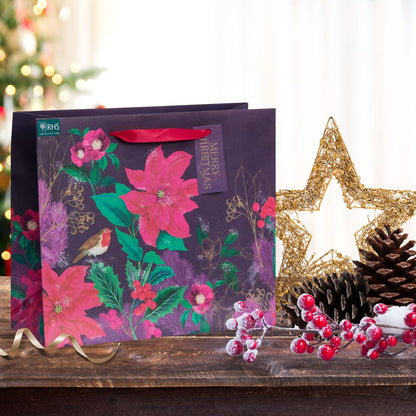 RHS Floral Large Christmas Gift Bag Festive Xmas Gift Wrap Gifting Accessory