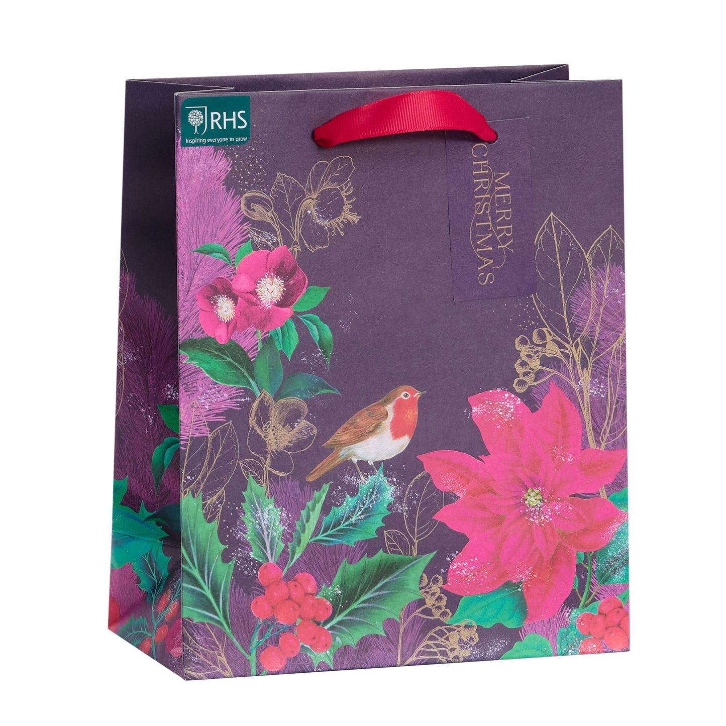 RHS Floral Medium Christmas Gift Bag Festive Xmas Gift Wrap Gifting Accessory
