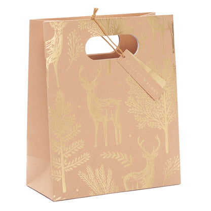 Eco-Friendly Gold Stag Medium Kraft Christmas Gift Bag Xmas Gifting Accessory
