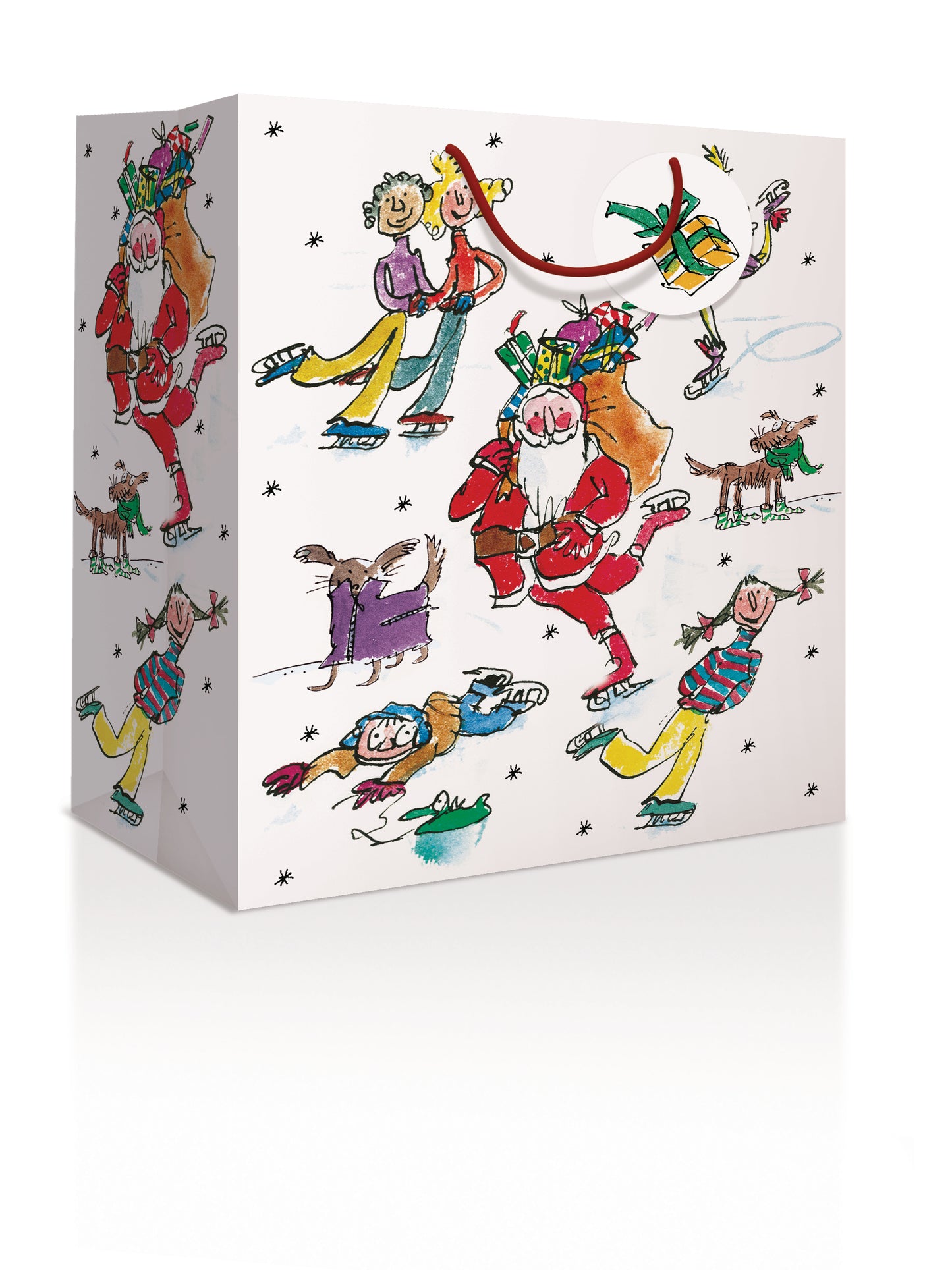 Quentin Blake Santa Skating Large Gift Bag Christmas Gift Accessory