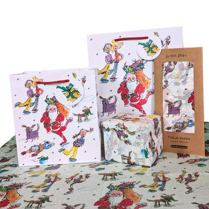 Quentin Blake Santa Skating Large Gift Bag Christmas Gift Accessory