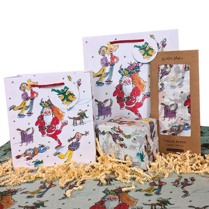 Quentin Blake Santa Skating Large Gift Bag Christmas Gift Accessory