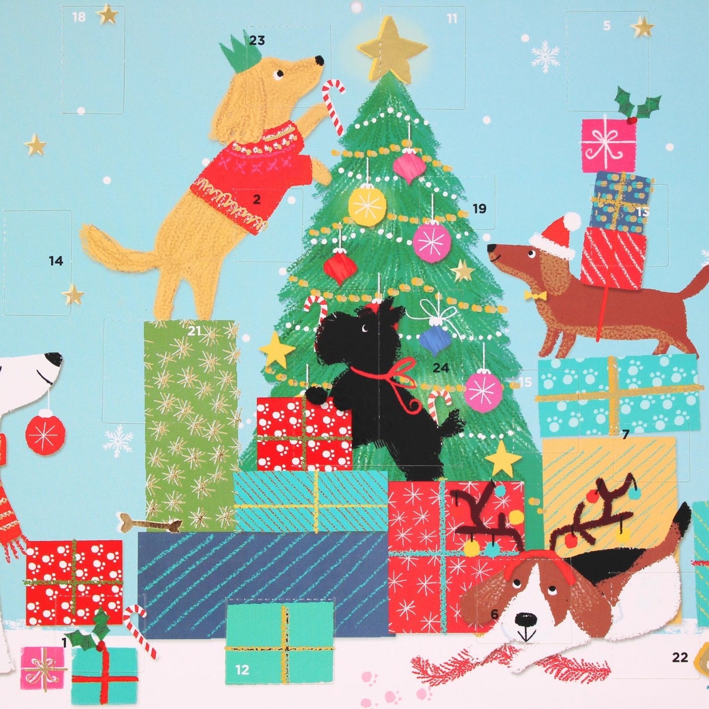Traditional Picture Advent Calendar Dogs Around Tree Christmas Countdown Gift