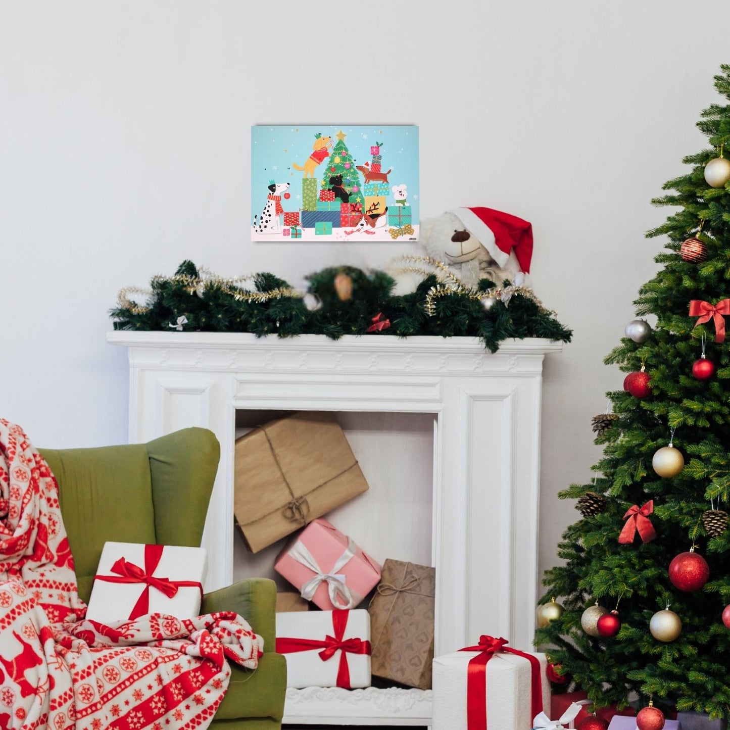 Traditional Picture Advent Calendar Dogs Around Tree Christmas Countdown Gift