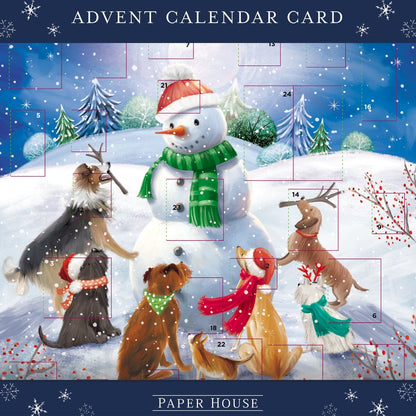 Traditional Picture Advent Calendar Dogs Around Snowman Christmas Countdown Gift