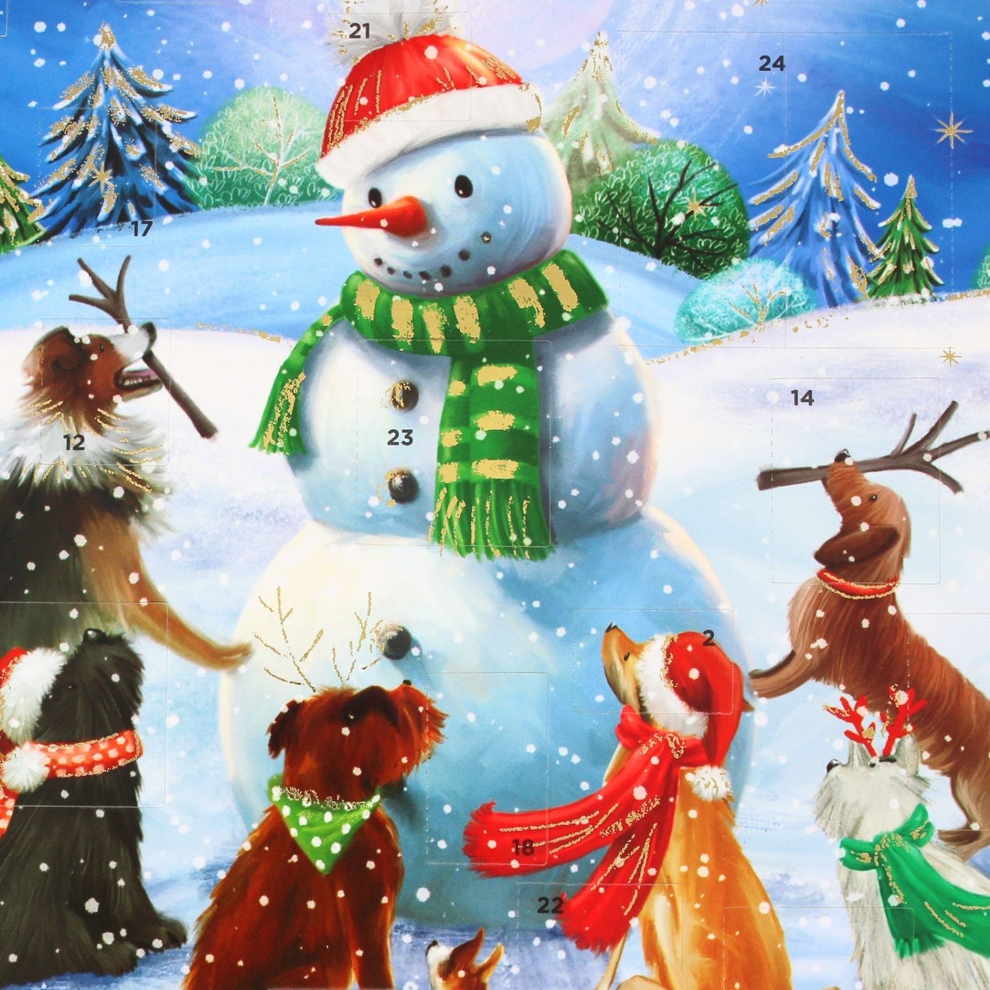 Traditional Picture Advent Calendar Dogs Around Snowman Christmas Countdown Gift