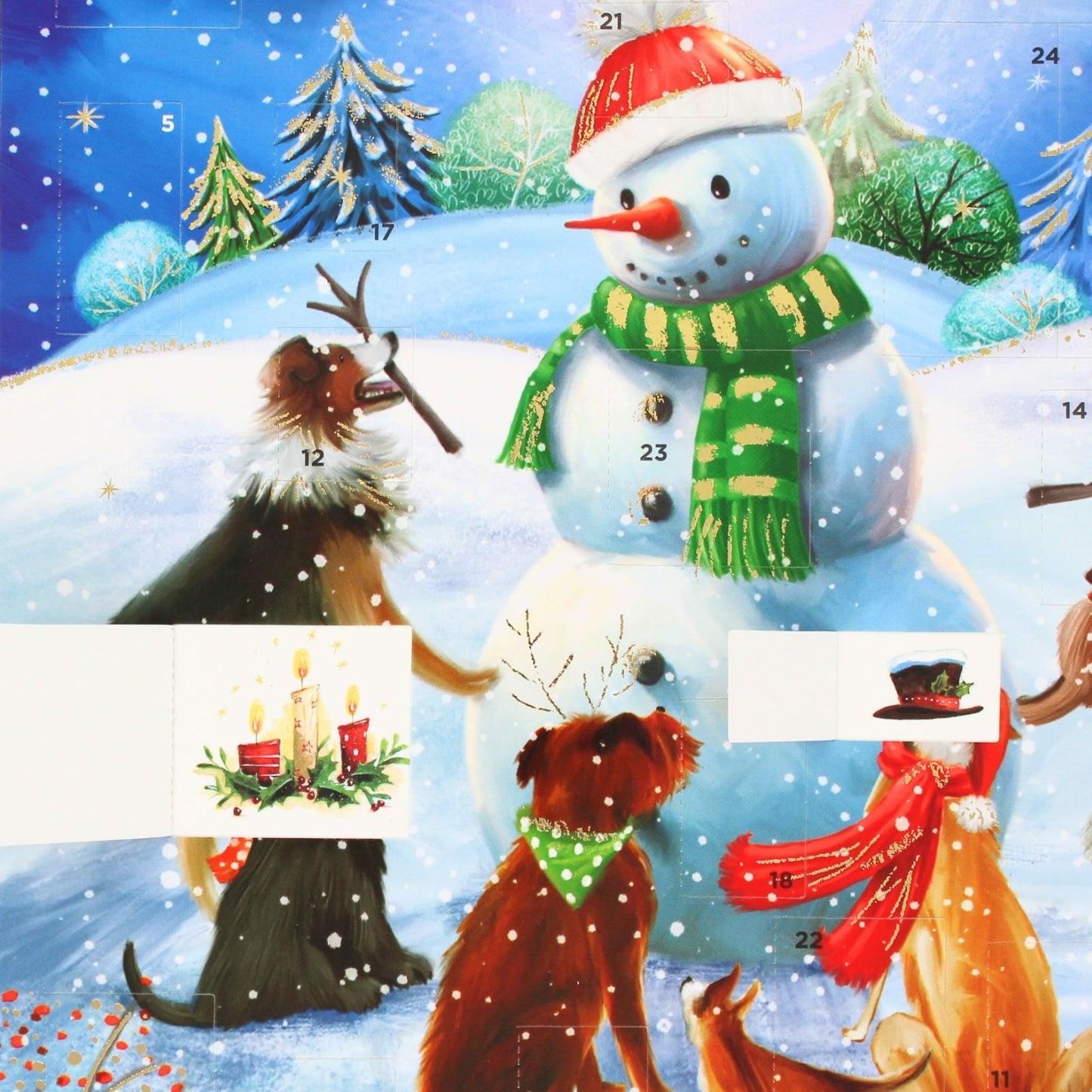 Traditional Picture Advent Calendar Dogs Around Snowman Christmas Countdown Gift