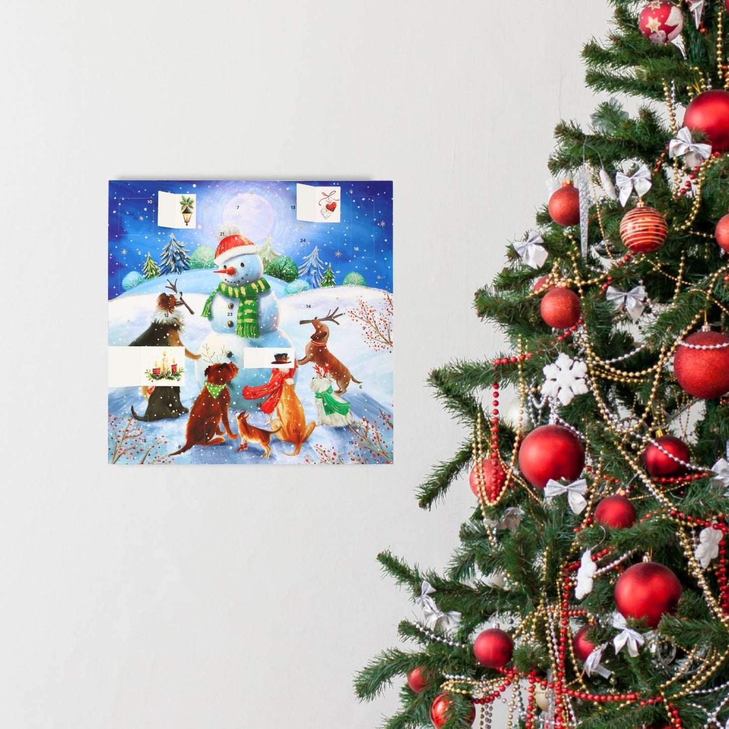 Traditional Picture Advent Calendar Dogs Around Snowman Christmas Countdown Gift