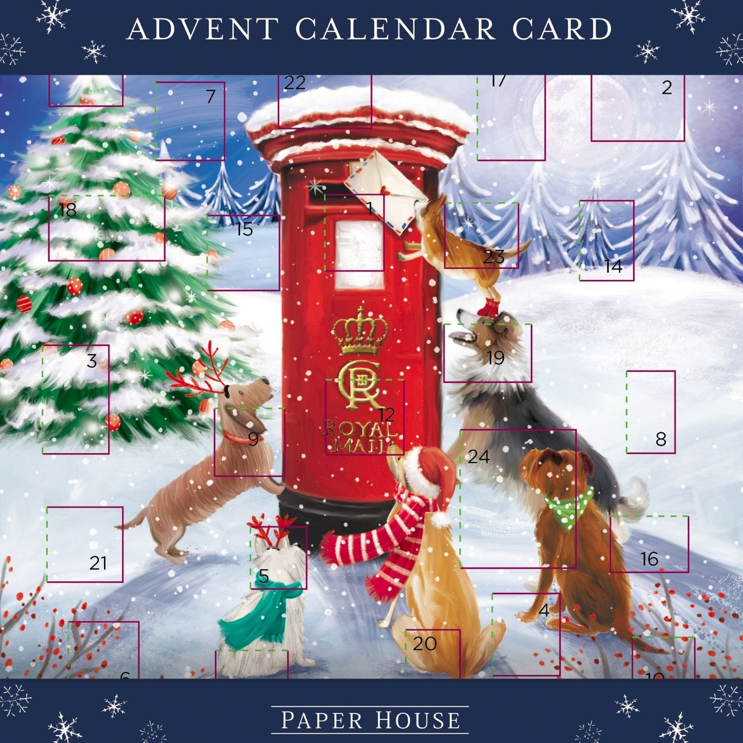 Advent Calendar Christmas Card Cute Festive Dogs Xmas Countdown Greeting Card