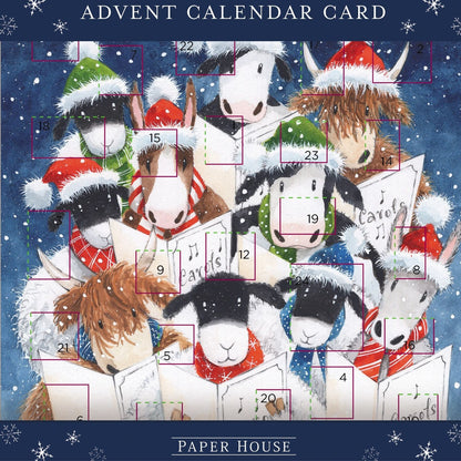 Advent Calendar Christmas Card Farm Animal Xmas Carols Countdown Greeting Card