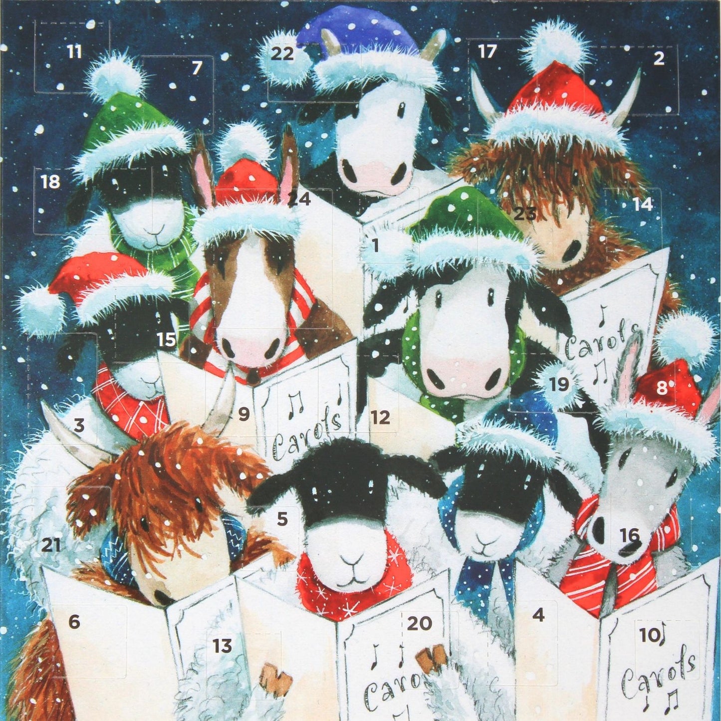 Advent Calendar Christmas Card Farm Animal Xmas Carols Countdown Greeting Card