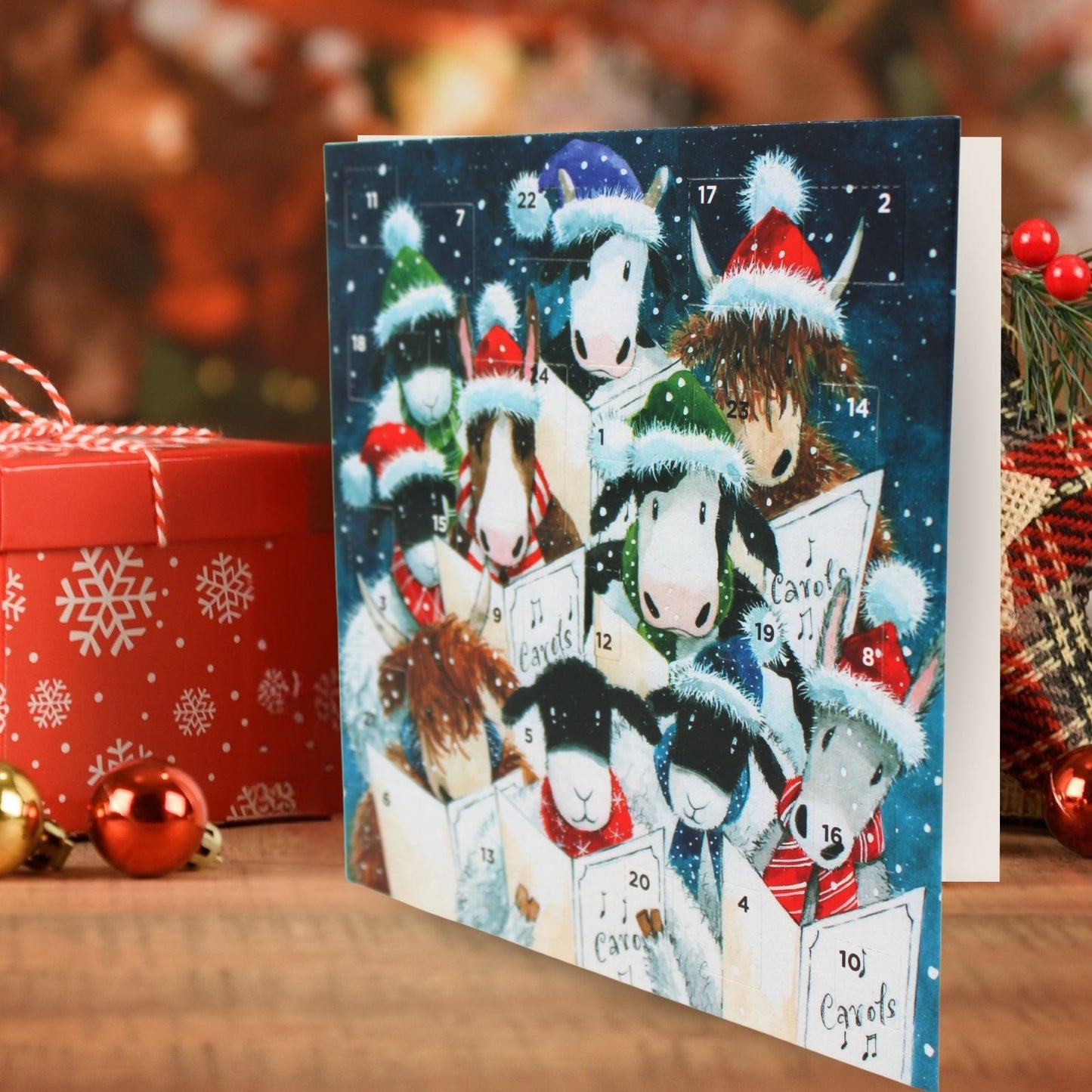 Advent Calendar Christmas Card Farm Animal Xmas Carols Countdown Greeting Card
