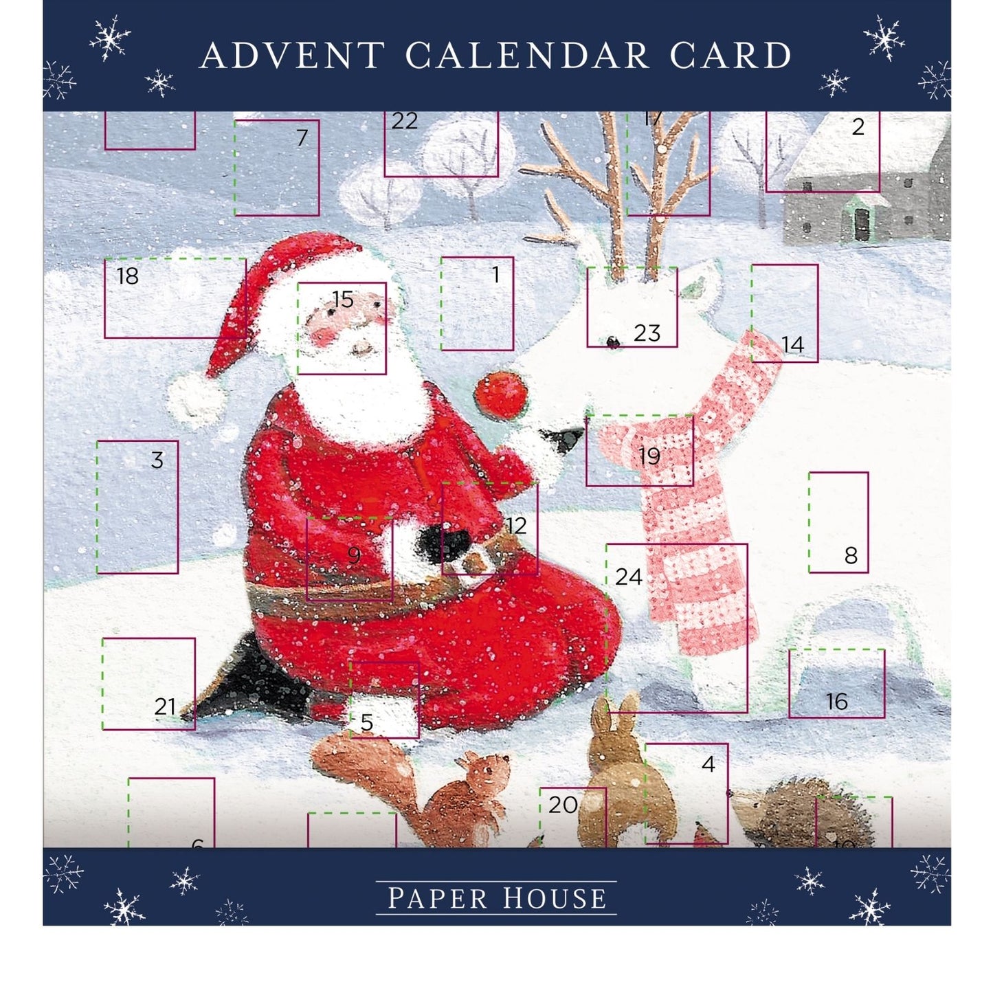 Advent Calendar Christmas Card Festive Snowy Santa Xmas Countdown Greeting Card