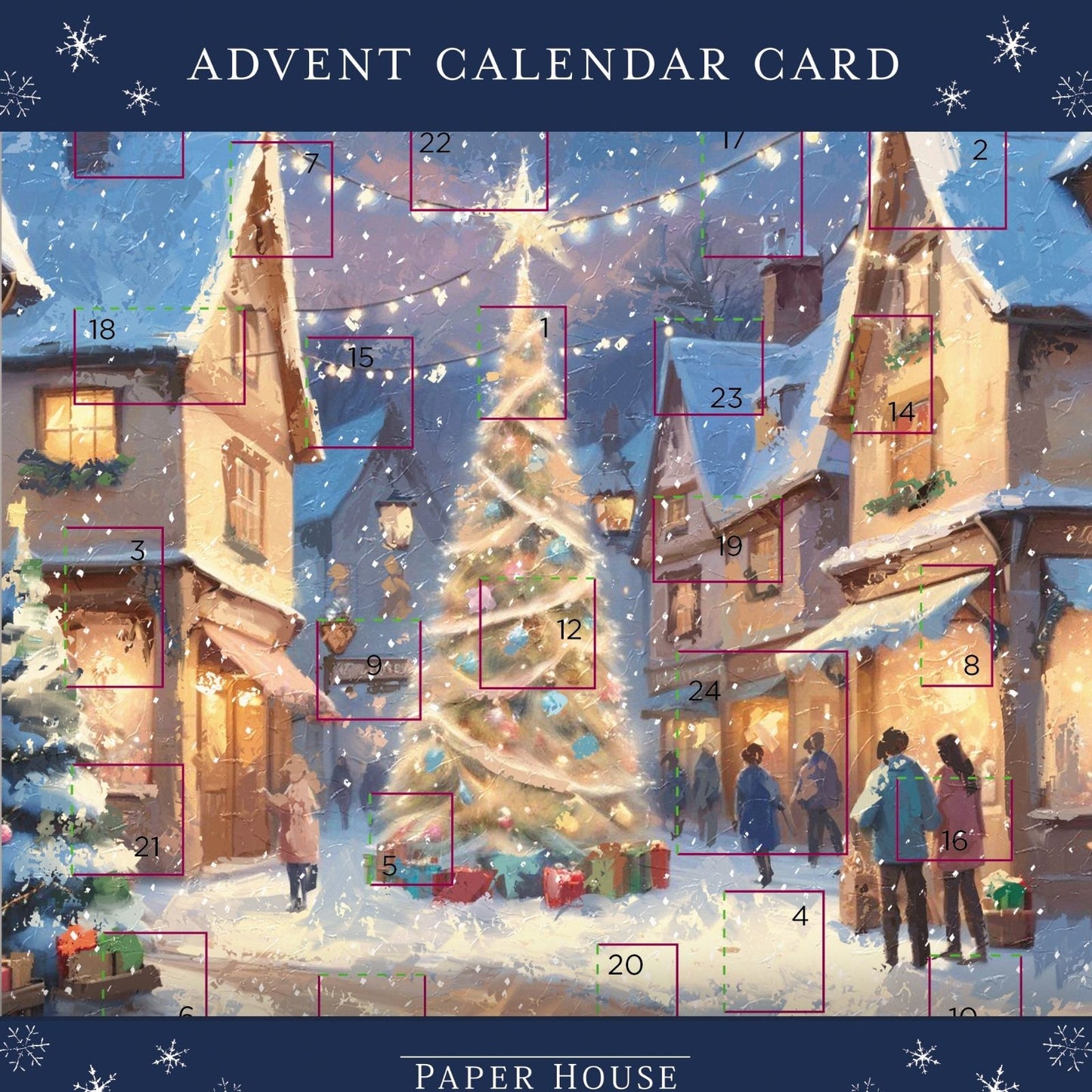 Advent Calendar Christmas Card Village Wonderland Xmas Countdown Greeting Card