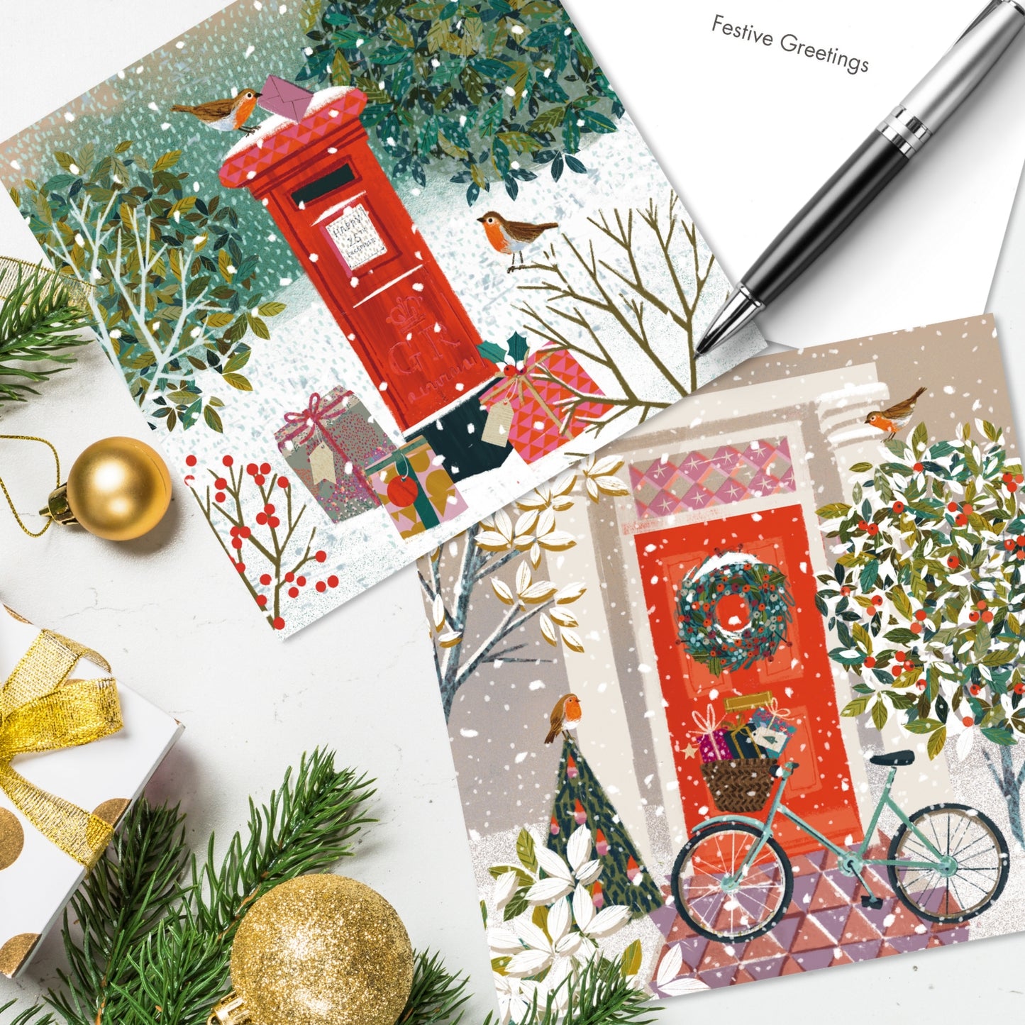 Box of 16 Festive Christmas Deliveries Christmas Cards In 2 Designs