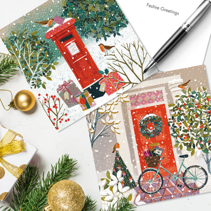 Box of 16 Festive Christmas Deliveries Christmas Cards In 2 Designs