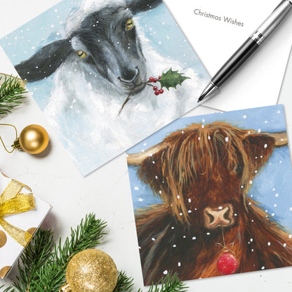 Box of 16 Ewe & Moo Cattle & Sheep Christmas Cards In 2 Designs