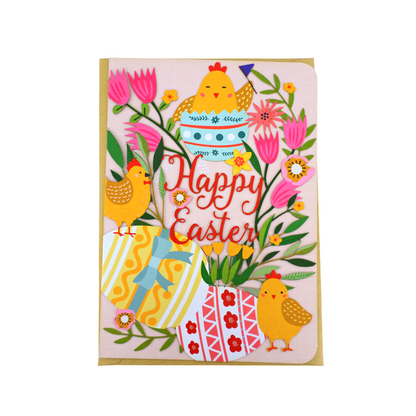 Paper Cut Art Easter Chick Happy Easter Greeting Card