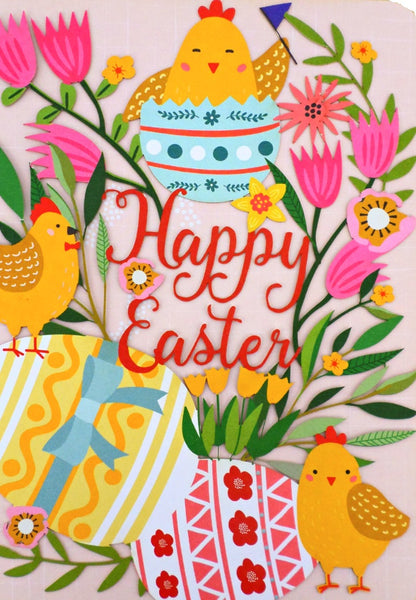 Paper Cut Art Easter Chick Happy Easter Greeting Card