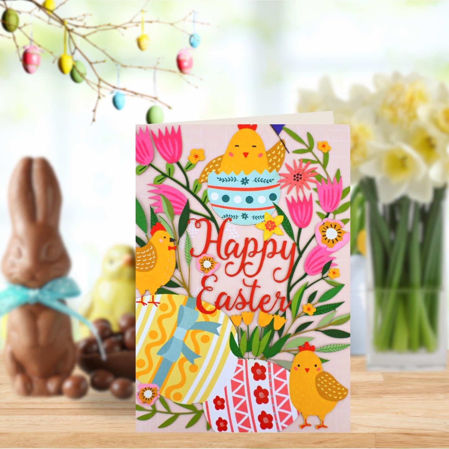 Paper Cut Art Easter Chick Happy Easter Greeting Card