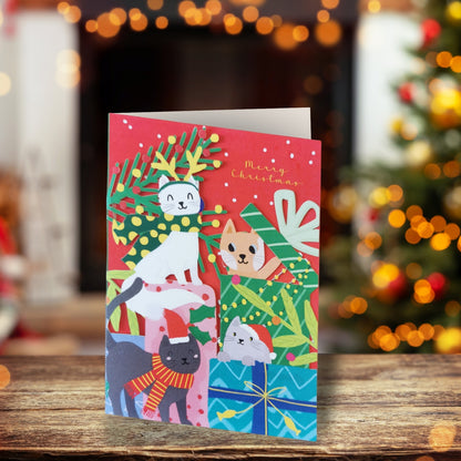 Paper Cut Art Merry Christmas Cats Purrfect Laser Cut Christmas Greeting Card